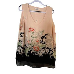 Rose & Olive Womens Tank Sheer Black Pink Floral Size 1X